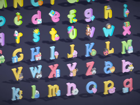 Toon Alphabets Numbers Mega Pack - Low Poly Cartoon Pack - Kids Learning Kit 3D Model