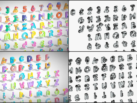 Toon Alphabets Numbers Mega Pack - Low Poly Cartoon Pack - Kids Learning Kit 3D Model
