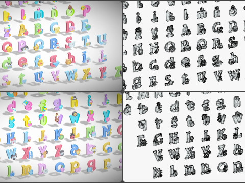 Toon Alphabets Numbers Mega Pack - Low Poly Cartoon Pack - Kids Learning Kit 3D Model