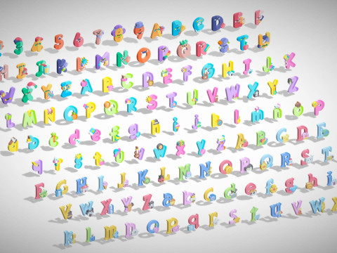 Toon Alphabets Numbers Mega Pack - Low Poly Cartoon Pack - Kids Learning Kit 3D Model