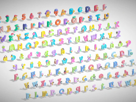 Toon Alphabets Numbers Mega Pack - Low Poly Cartoon Pack - Kids Learning Kit 3D Model