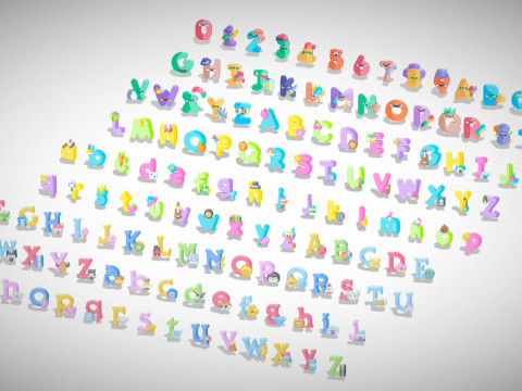 Toon Alphabets Numbers Mega Pack - Low Poly Cartoon Pack - Kids Learning Kit 3D Model