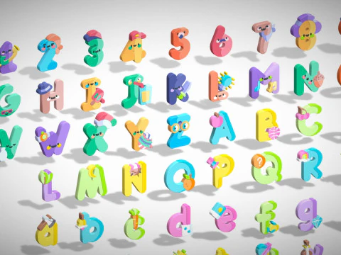 Toon Alphabets Numbers Mega Pack - Low Poly Cartoon Pack - Kids Learning Kit 3D Model