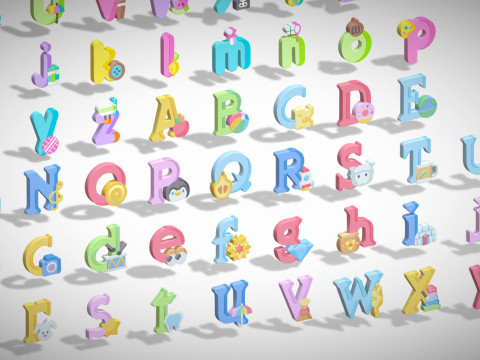 Toon Alphabets Numbers Mega Pack - Low Poly Cartoon Pack - Kids Learning Kit 3D Model
