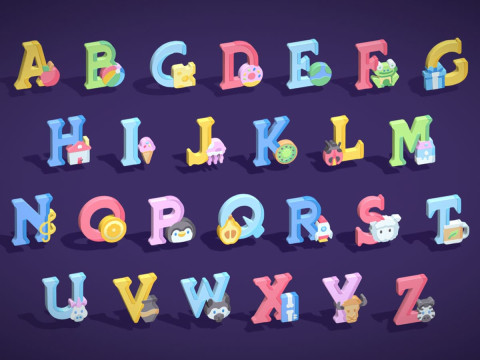 Toon Alphabets - Low Poly Cartoon Pack 4 - Kids Learning 3D Assets - Letters Modelo 3D