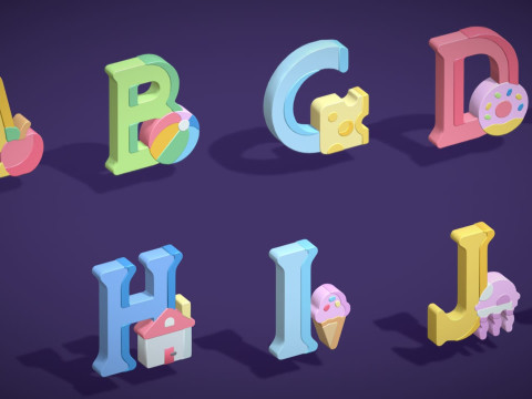 Toon Alphabets - Low Poly Cartoon Pack 4 - Kids Learning 3D Assets - Letters Model 3D