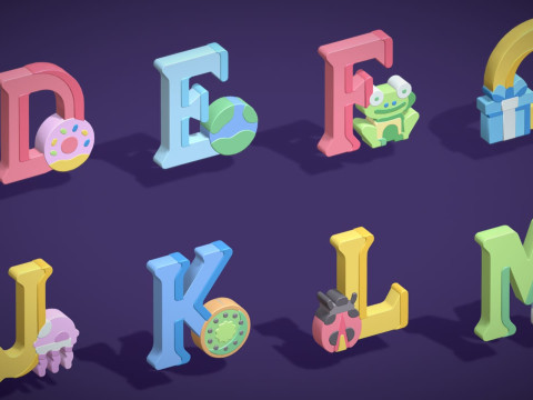 Toon Alphabets - Low Poly Cartoon Pack 4 - Kids Learning 3D Assets - Letters Model 3D
