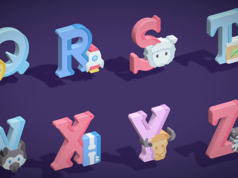 Toon Alphabets - Low Poly Cartoon Pack 4 - Kids Learning 3D Assets - Letters Model 3D