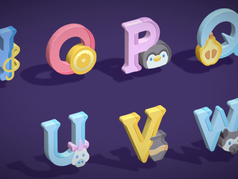 Toon Alphabets - Low Poly Cartoon Pack 4 - Kids Learning 3D Assets - Letters Model 3D