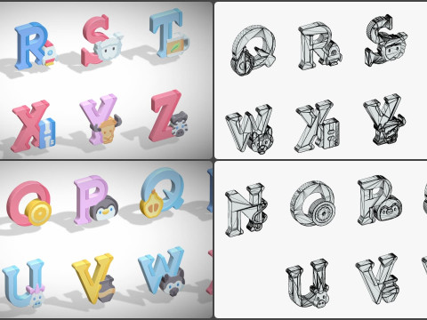 Toon Alphabets - Low Poly Cartoon Pack 4 - Kids Learning 3D Assets - Letters Model 3D