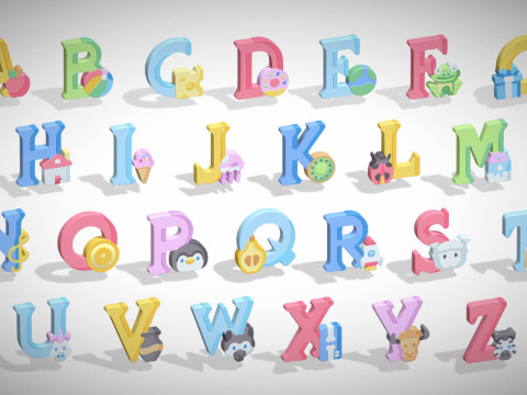 Toon Alphabets - Low Poly Cartoon Pack 4 - Kids Learning 3D Assets - Letters Model 3D