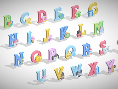 Toon Alphabets - Low Poly Cartoon Pack 4 - Kids Learning 3D Assets - Letters Model 3D
