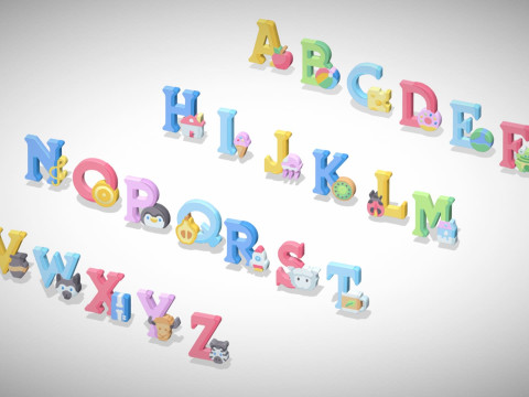 Toon Alphabets - Low Poly Cartoon Pack 4 - Kids Learning 3D Assets - Letters Model 3D