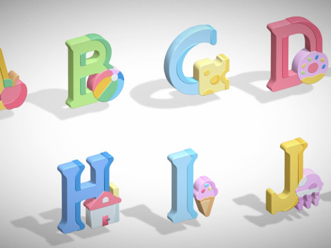 Toon Alphabets - Low Poly Cartoon Pack 4 - Kids Learning 3D Assets - Letters Model 3D