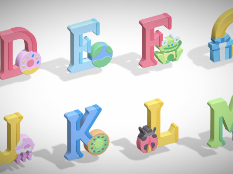 Toon Alphabets - Low Poly Cartoon Pack 4 - Kids Learning 3D Assets - Letters Model 3D