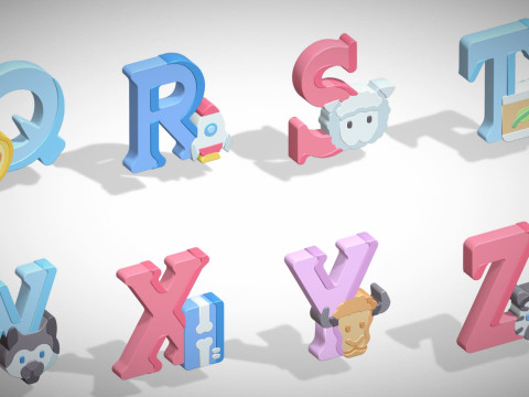 Toon Alphabets - Low Poly Cartoon Pack 4 - Kids Learning 3D Assets - Letters Model 3D