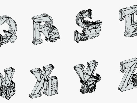 Toon Alphabets - Low Poly Cartoon Pack 4 - Kids Learning 3D Assets - Letters Model 3D