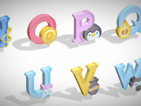 Toon Alphabets - Low Poly Cartoon Pack 4 - Kids Learning 3D Assets - Letters Model 3D