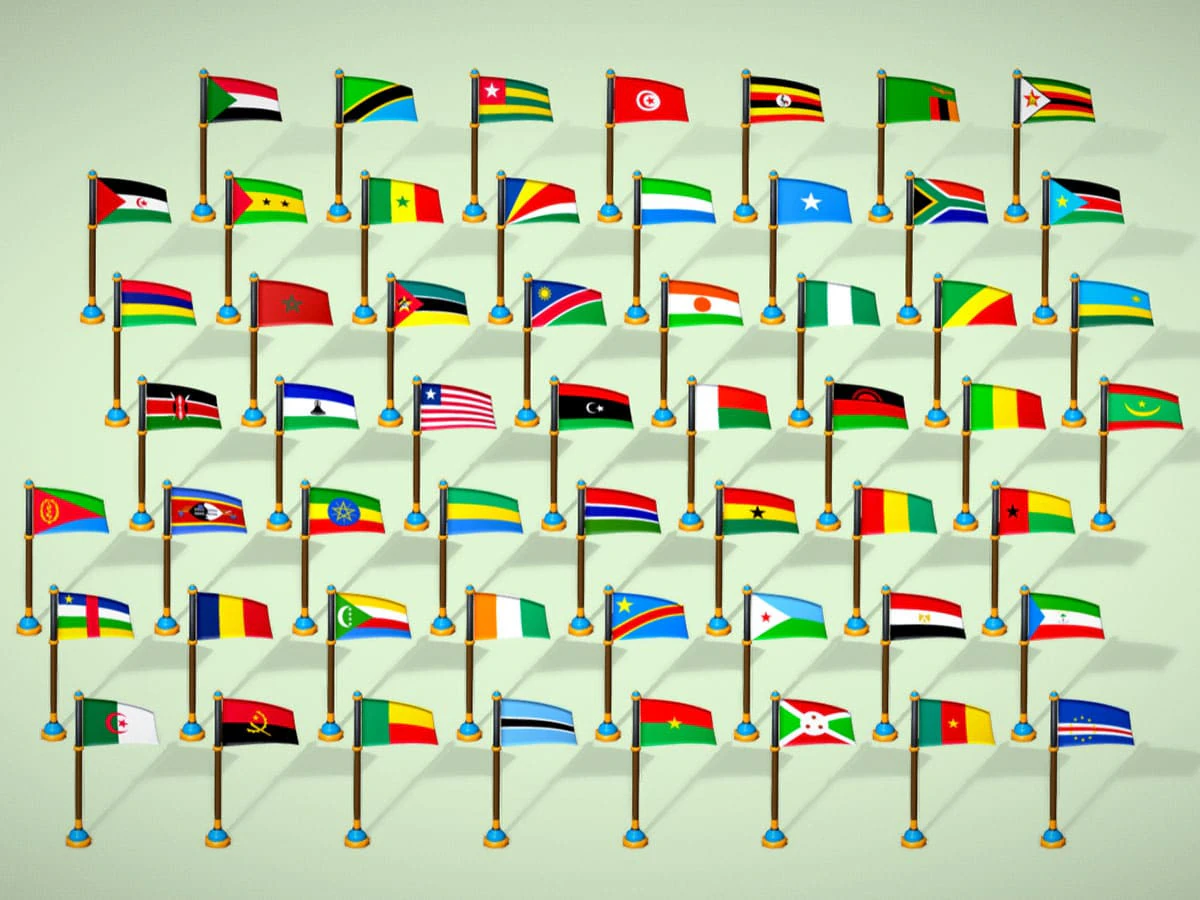 Africa Countries Flags Pack Toon Style Low Poly Pack 3D Model .c4d .max .obj .3ds .fbx .stl .blend 