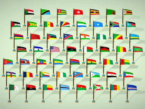 Pacchetto bandiere dei paesi dell'Africa Pacchetto low poly stile toon Modello 3D