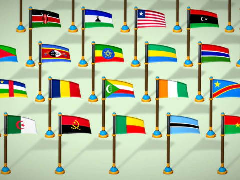 Africa Countries Flags Pack Toon Style Low Poly Pack 3D Model