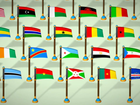 Africa Countries Flags Pack Toon Style Low Poly Pack 3D Model