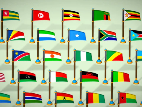 Africa Countries Flags Pack Toon Style Low Poly Pack 3D Model