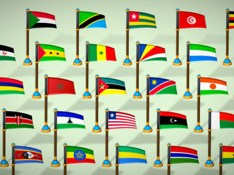 Africa Countries Flags Pack Toon Style Low Poly Pack 3D Model
