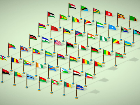 Afrika Ülkeleri Bayrakları Paketi Toon Tarzı Düşük Poli Paketi 3D Model