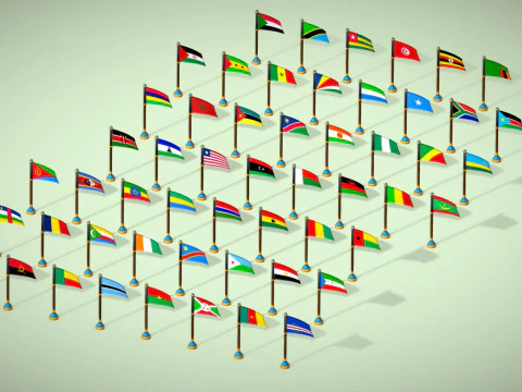 Africa Countries Flags Pack Toon Style Low Poly Pack 3D Model