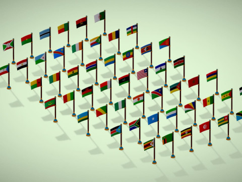 Afrika Ülkeleri Bayrakları Paketi Toon Tarzı Düşük Poli Paketi 3D Model
