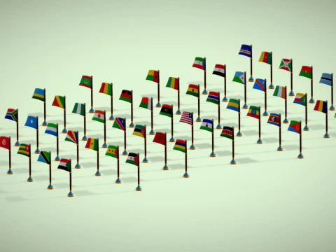 Africa Countries Flags Pack Toon Style Low Poly Pack 3D Model
