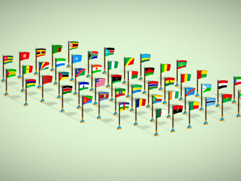 Afrika Ülkeleri Bayrakları Paketi Toon Tarzı Düşük Poli Paketi 3D Model