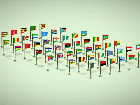 Africa Countries Flags Pack Toon Style Low Poly Pack 3D Model