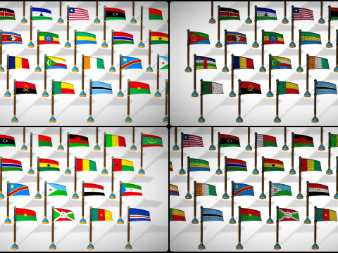 Afrika Ülkeleri Bayrakları Paketi Toon Tarzı Düşük Poli Paketi 3D Model