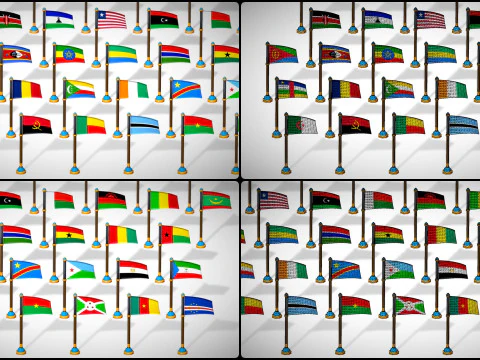 Africa Countries Flags Pack Toon Style Low Poly Pack 3D Model