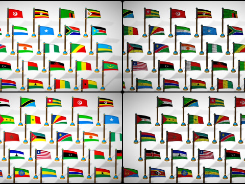 Afrika Ülkeleri Bayrakları Paketi Toon Tarzı Düşük Poli Paketi 3D Model