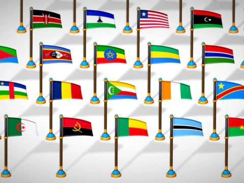 Africa Countries Flags Pack Toon Style Low Poly Pack 3D Model