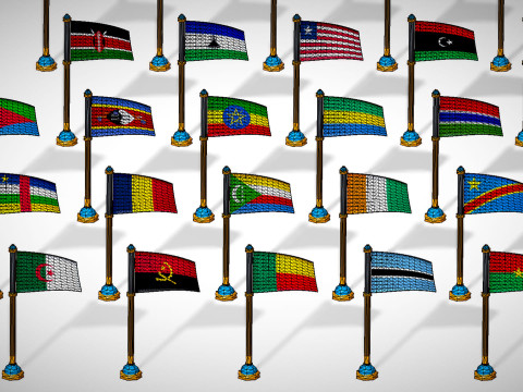 Afrika Ülkeleri Bayrakları Paketi Toon Tarzı Düşük Poli Paketi 3D Model