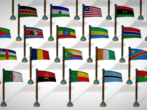 Africa Countries Flags Pack Toon Style Low Poly Pack 3D Model