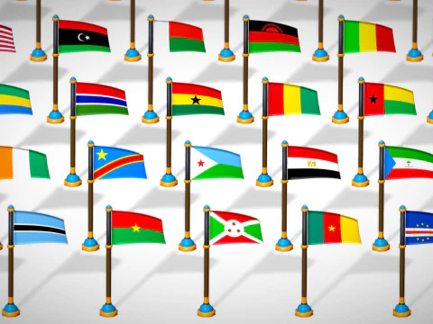 Africa Countries Flags Pack Toon Style Low Poly Pack 3D Model