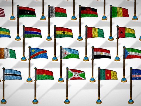 Afrika Ülkeleri Bayrakları Paketi Toon Tarzı Düşük Poli Paketi 3D Model