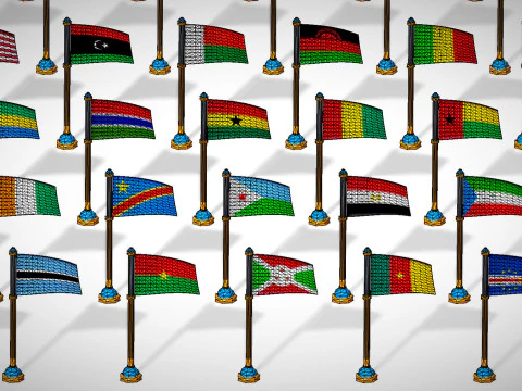 Africa Countries Flags Pack Toon Style Low Poly Pack 3D Model