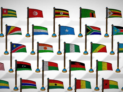 Africa Countries Flags Pack Toon Style Low Poly Pack 3D Model