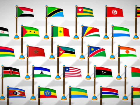 Africa Countries Flags Pack Toon Style Low Poly Pack 3D Model