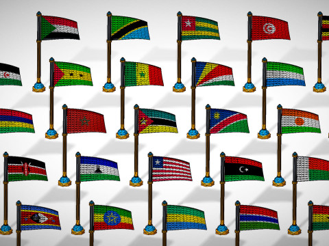 Afrika Ülkeleri Bayrakları Paketi Toon Tarzı Düşük Poli Paketi 3D Model