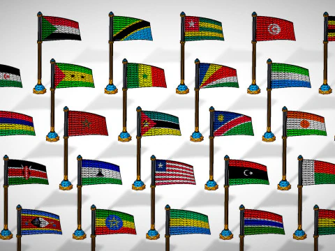 Africa Countries Flags Pack Toon Style Low Poly Pack 3D Model