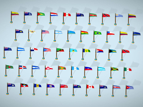 Amerika Landen Vlaggen Pack Toon Style Laag Poly 3D Model