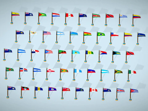 Pacchetto bandiere dei paesi americani stile Toon Low Poly Modello 3D