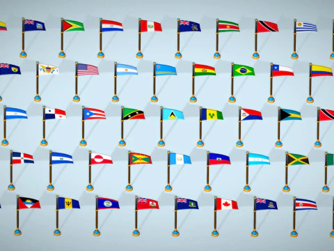 America Countries Flags Pack Toon Style Low Poly 3D Model